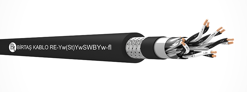 RE-Yw(St)YwSWBYw-fl    90°C  /  500 V (~RE-Yw(St)YwQYw-fl) Cu/PVC/OSCR/PVC/SWB/PVC/MP